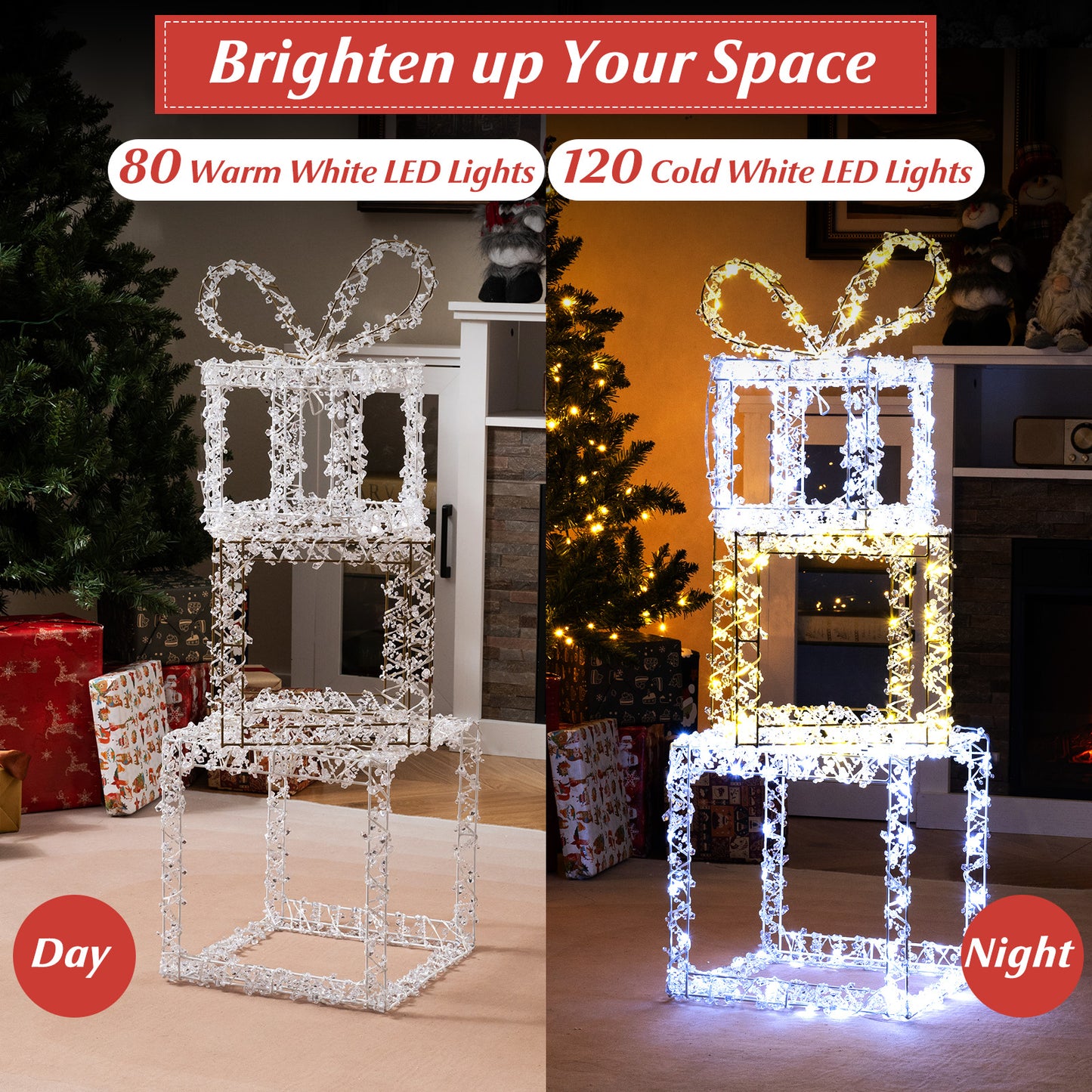 Stacked Lighted Gift Boxes, Set Of 3, Pre-Lit Christmas Present Box Lights Christmas Decor & Accessories at Gallery Canada