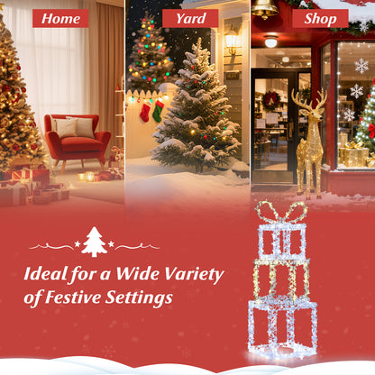 Stacked Lighted Gift Boxes, Set Of 3, Pre-Lit Christmas Present Box Lights Christmas Decor & Accessories at Gallery Canada