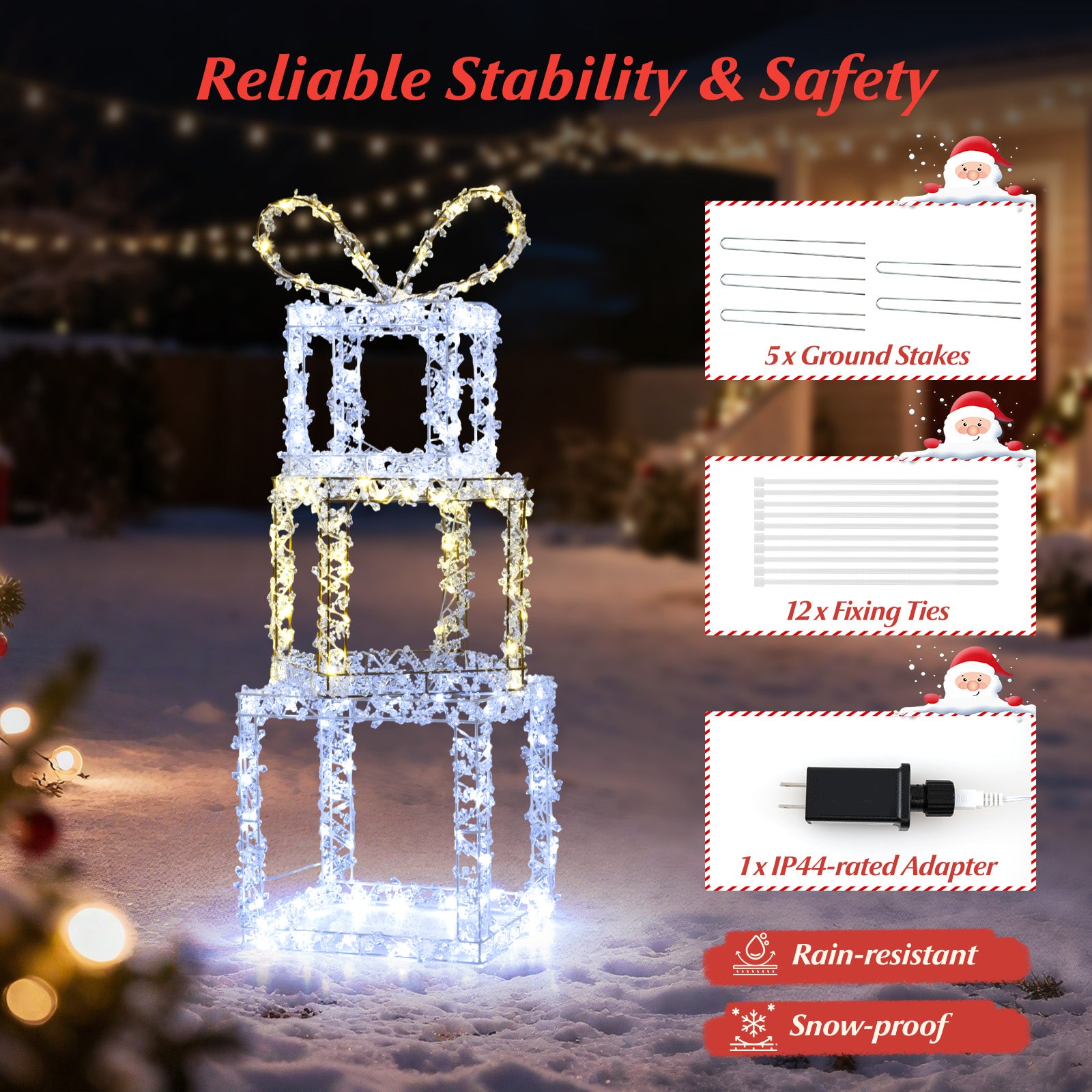 Stacked Lighted Gift Boxes, Set Of 3, Pre-Lit Christmas Present Box Lights Christmas Decor & Accessories at Gallery Canada