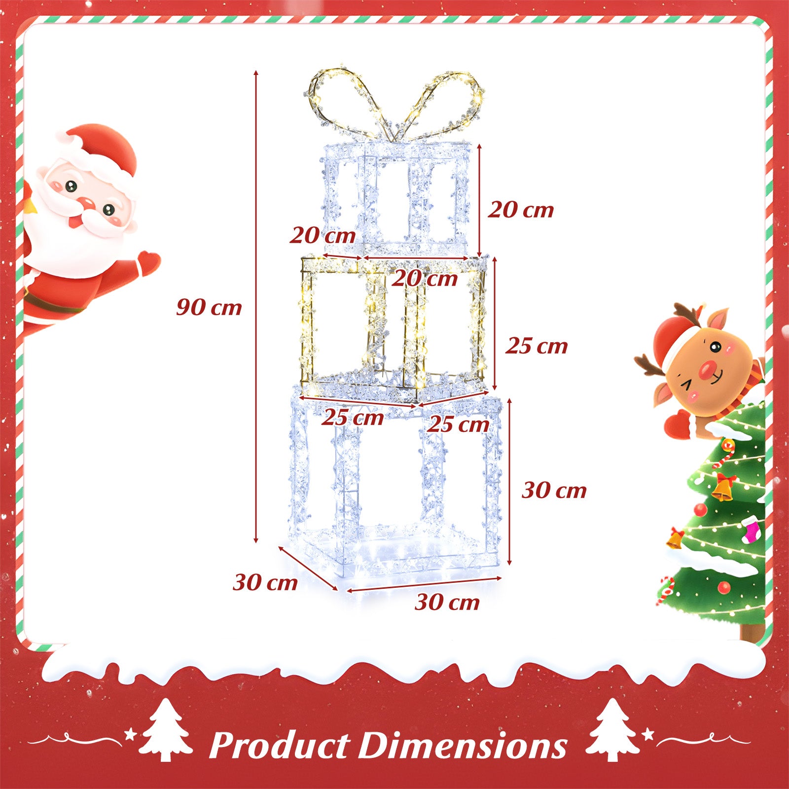 Stacked Lighted Gift Boxes, Set Of 3, Pre-Lit Christmas Present Box Lights Christmas Decor & Accessories at Gallery Canada