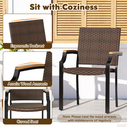 Stacking Wicker Chairs, Set Of 2, Patio Rattan Dining Chairs, Acacia Wood Armrests Patio Dining Chairs at Gallery Canada