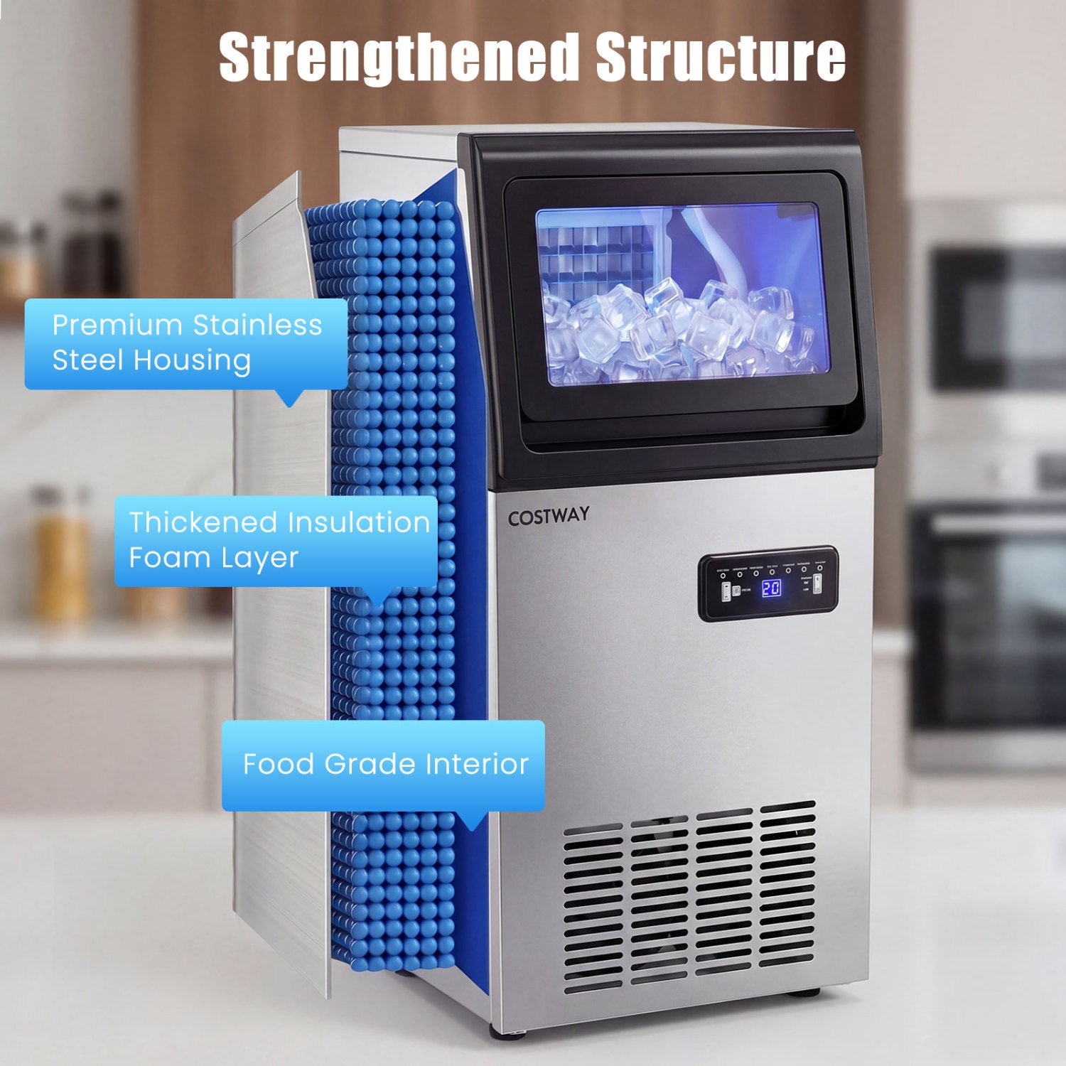 Commercial Ice Maker, Stainless Steel, 110 lbs/24H Ice Makers at Gallery Canada