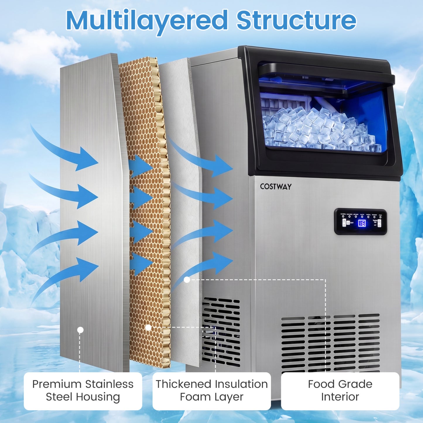 Commercial Ice Maker, Stainless Steel, 110 lbs/24H Ice Makers at Gallery Canada