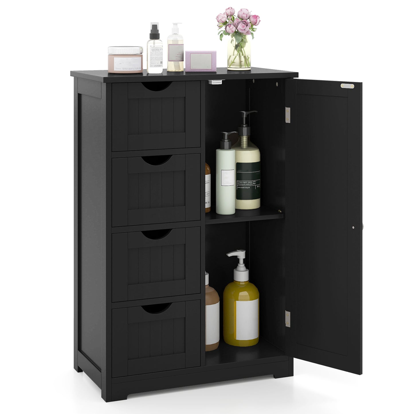 Standing Indoor Wooden Cabinet with 4 Drawers, Black Floor Cabinets at Gallery Canada