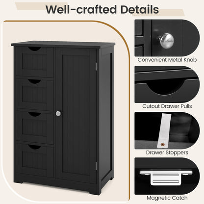 Standing Indoor Wooden Cabinet with 4 Drawers, Black Floor Cabinets at Gallery Canada