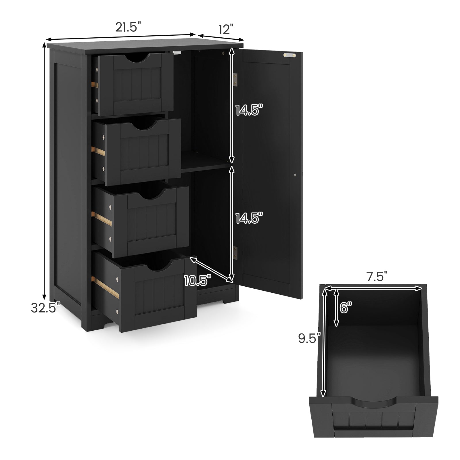 Standing Indoor Wooden Cabinet with 4 Drawers, Black Floor Cabinets at Gallery Canada