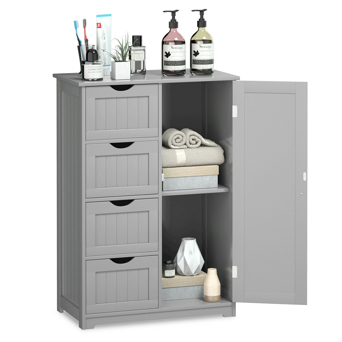 Standing Indoor Wooden Cabinet with 4 Drawers, Gray Floor Cabinets at Gallery Canada