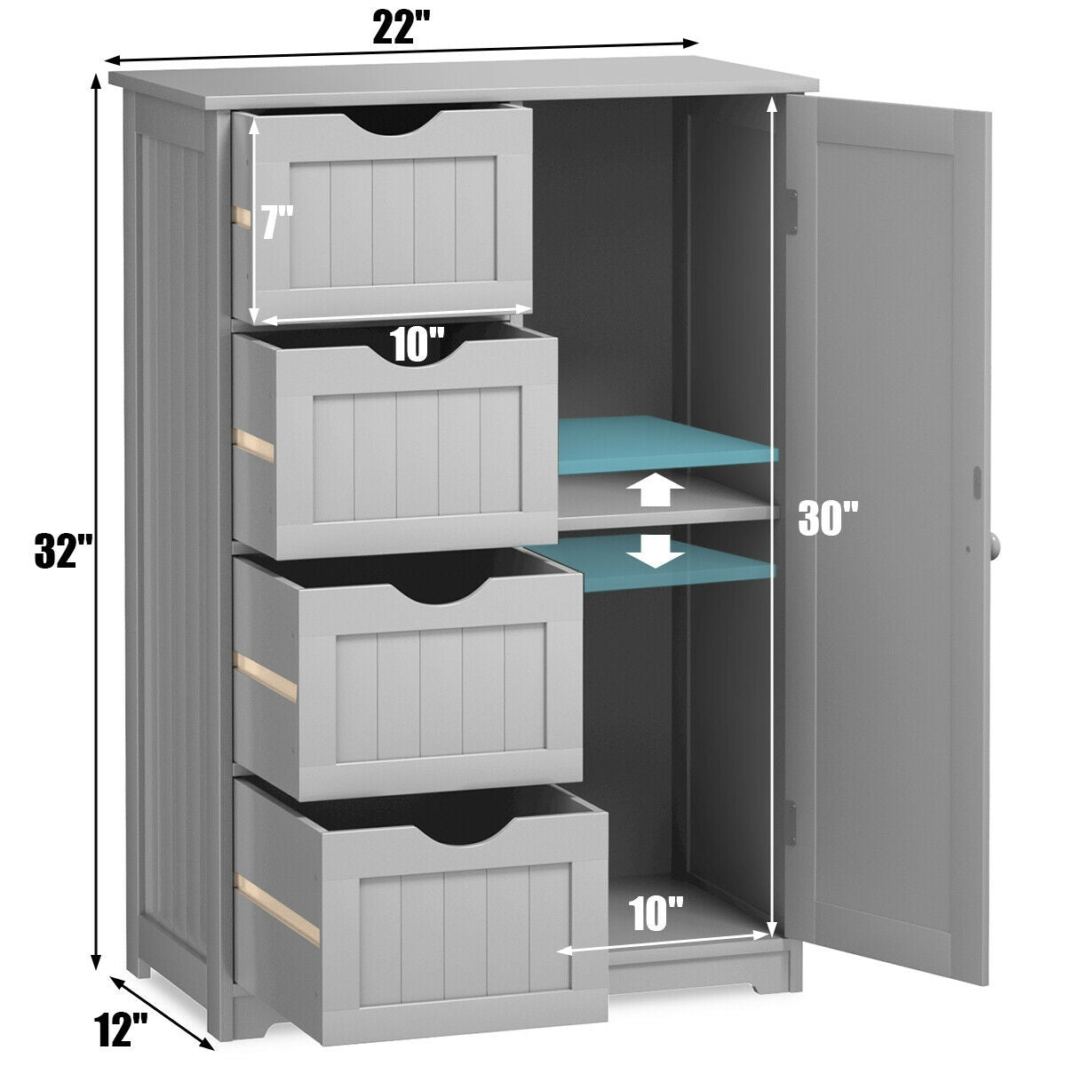 Standing Indoor Wooden Cabinet with 4 Drawers, Gray Floor Cabinets at Gallery Canada