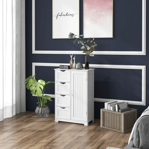 Standing Indoor Wooden Cabinet with 4 Drawers, White