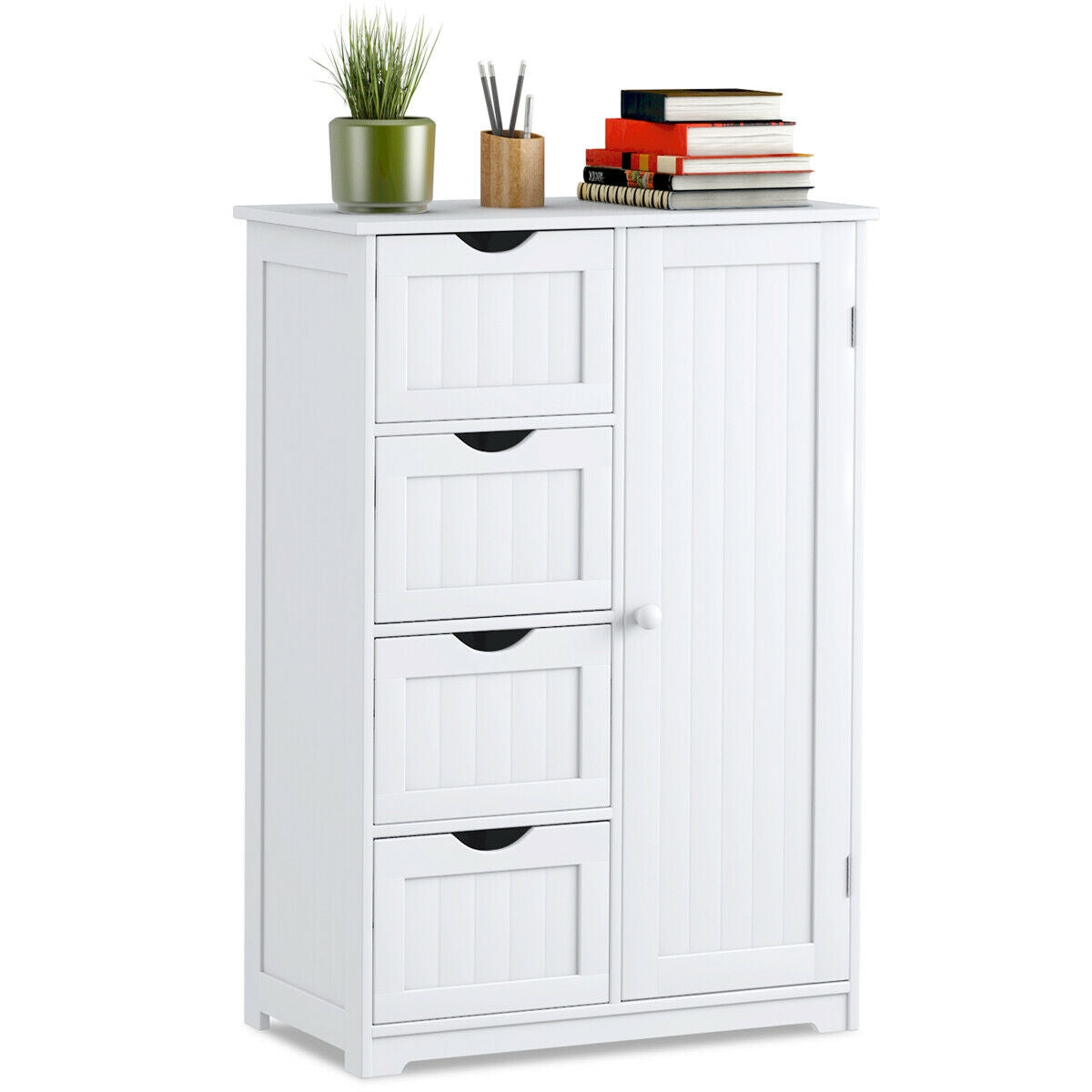 Standing Indoor Wooden Cabinet with 4 Drawers, White Floor Cabinets at Gallery Canada
