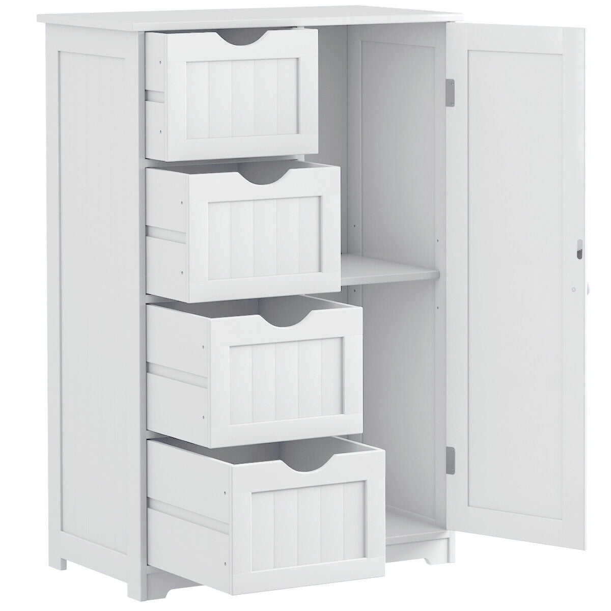 Standing Indoor Wooden Cabinet with 4 Drawers, White Floor Cabinets at Gallery Canada