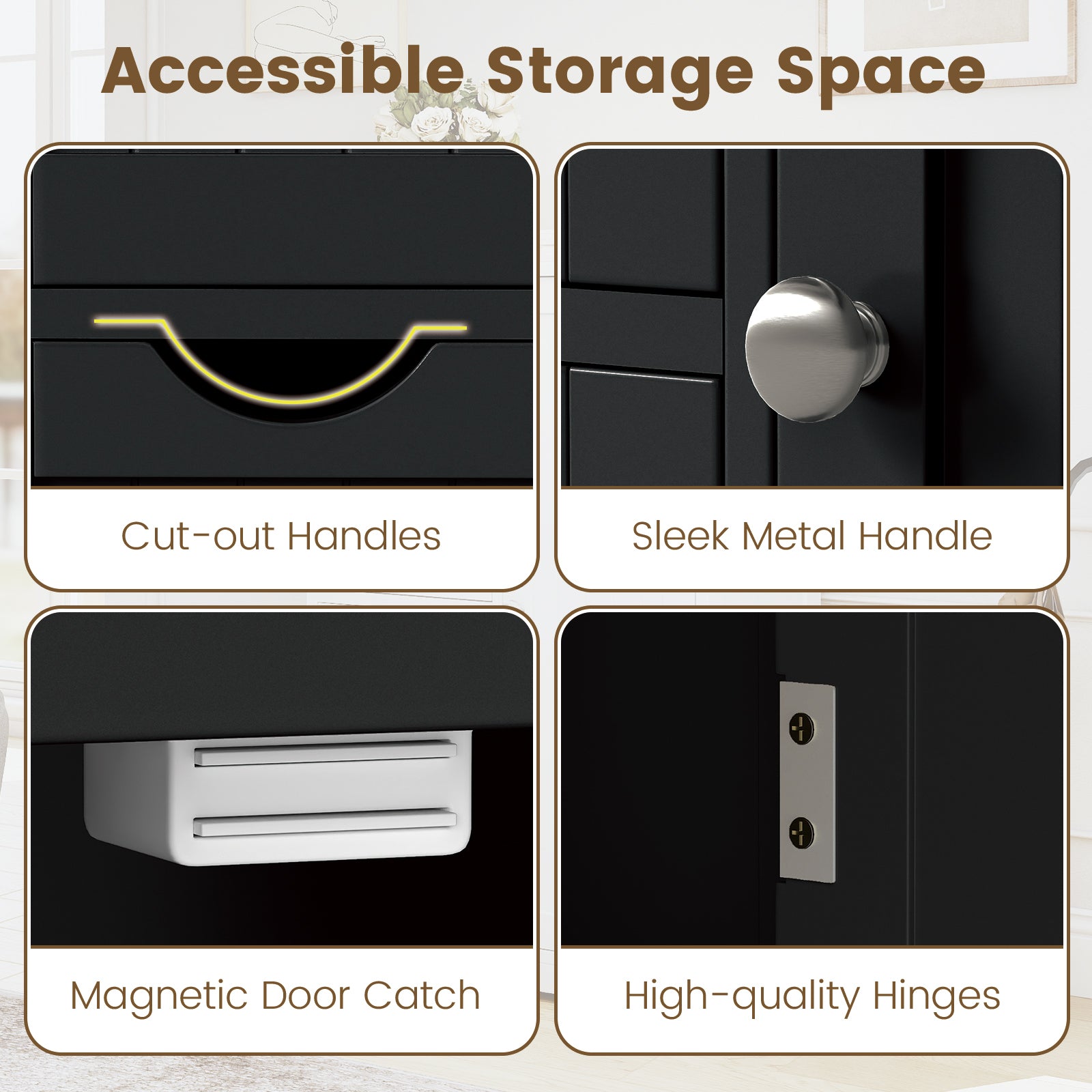 Standing Wooden Cabinet, 4 Drawers, Black Floor Cabinets at Gallery Canada