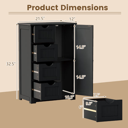 Standing Wooden Cabinet, 4 Drawers, Black Floor Cabinets at Gallery Canada