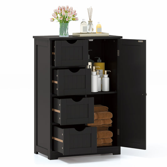 Standing Wooden Cabinet, 4 Drawers, Black