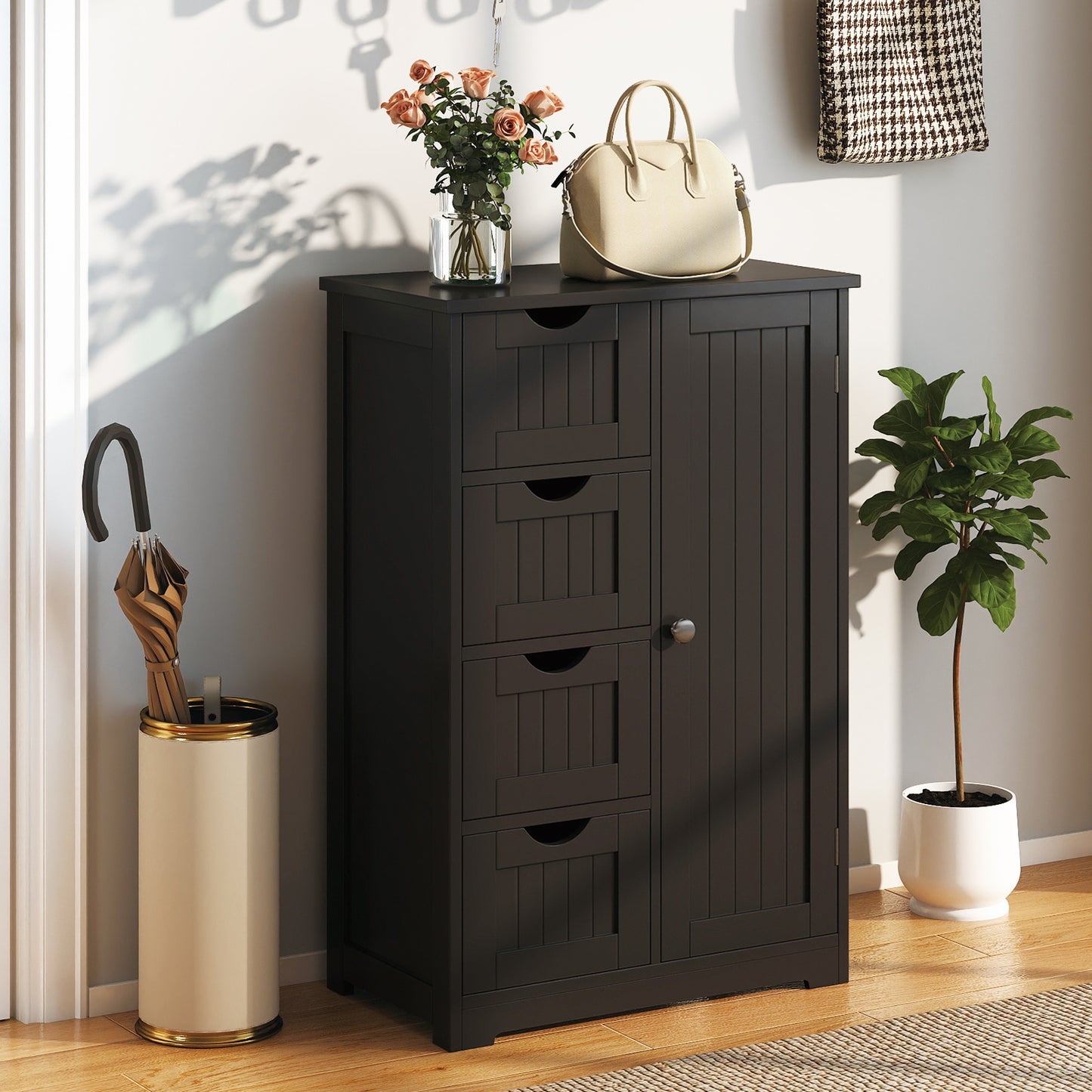 Standing Wooden Cabinet, 4 Drawers, Black Floor Cabinets at Gallery Canada