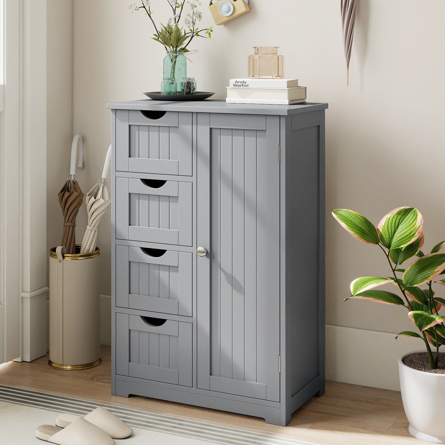 Wooden Cabinet With 4 Drawers, Gray Floor Cabinets at Gallery Canada