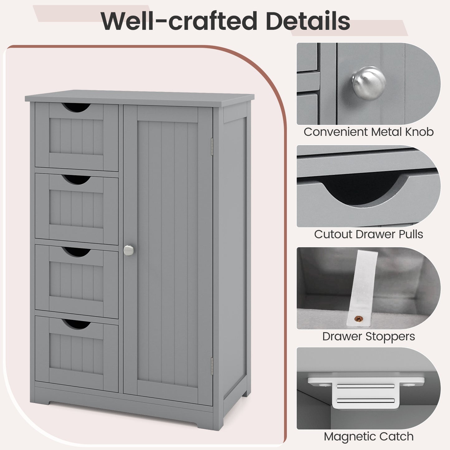 Wooden Cabinet With 4 Drawers, Gray Floor Cabinets at Gallery Canada