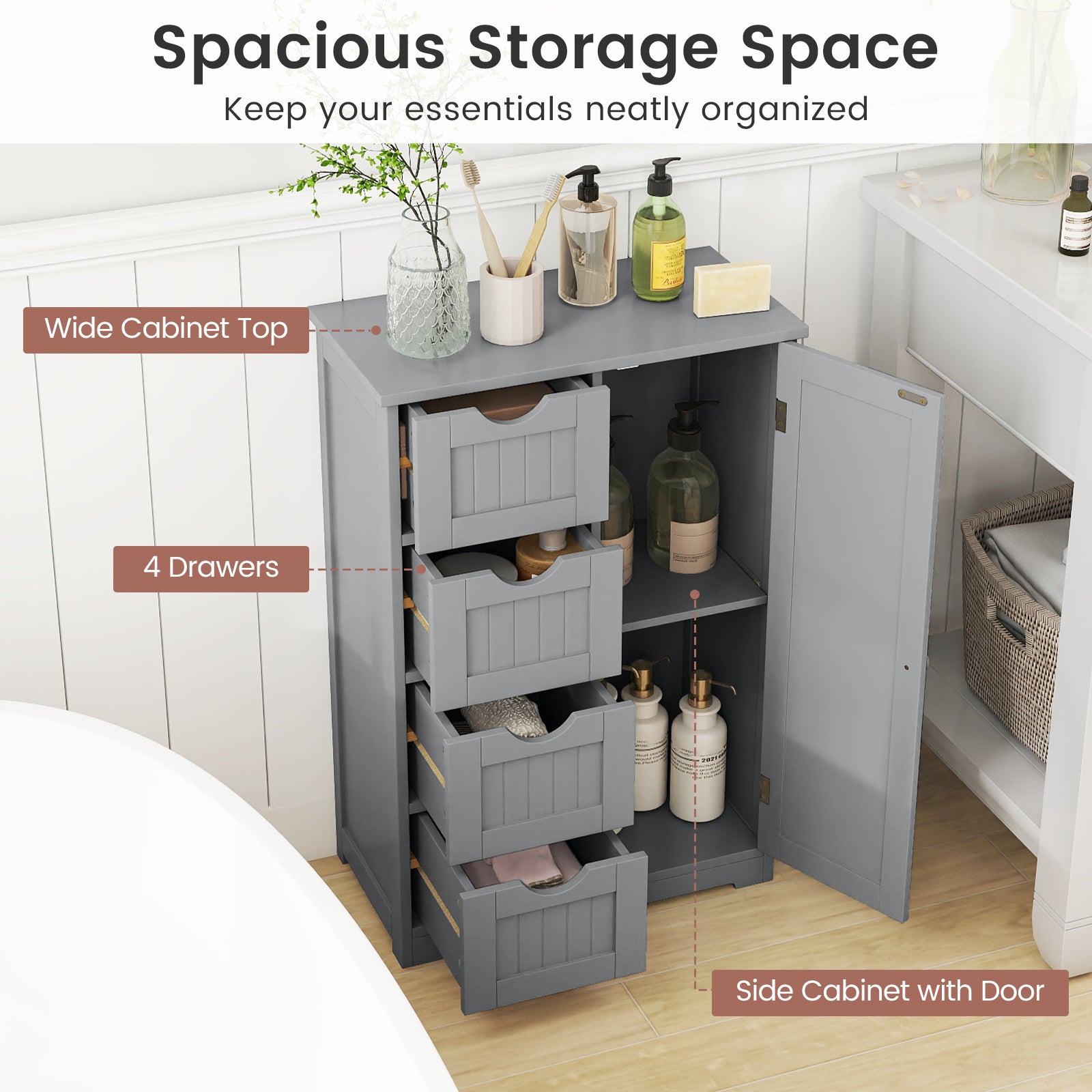 Wooden Cabinet With 4 Drawers, Gray Floor Cabinets at Gallery Canada