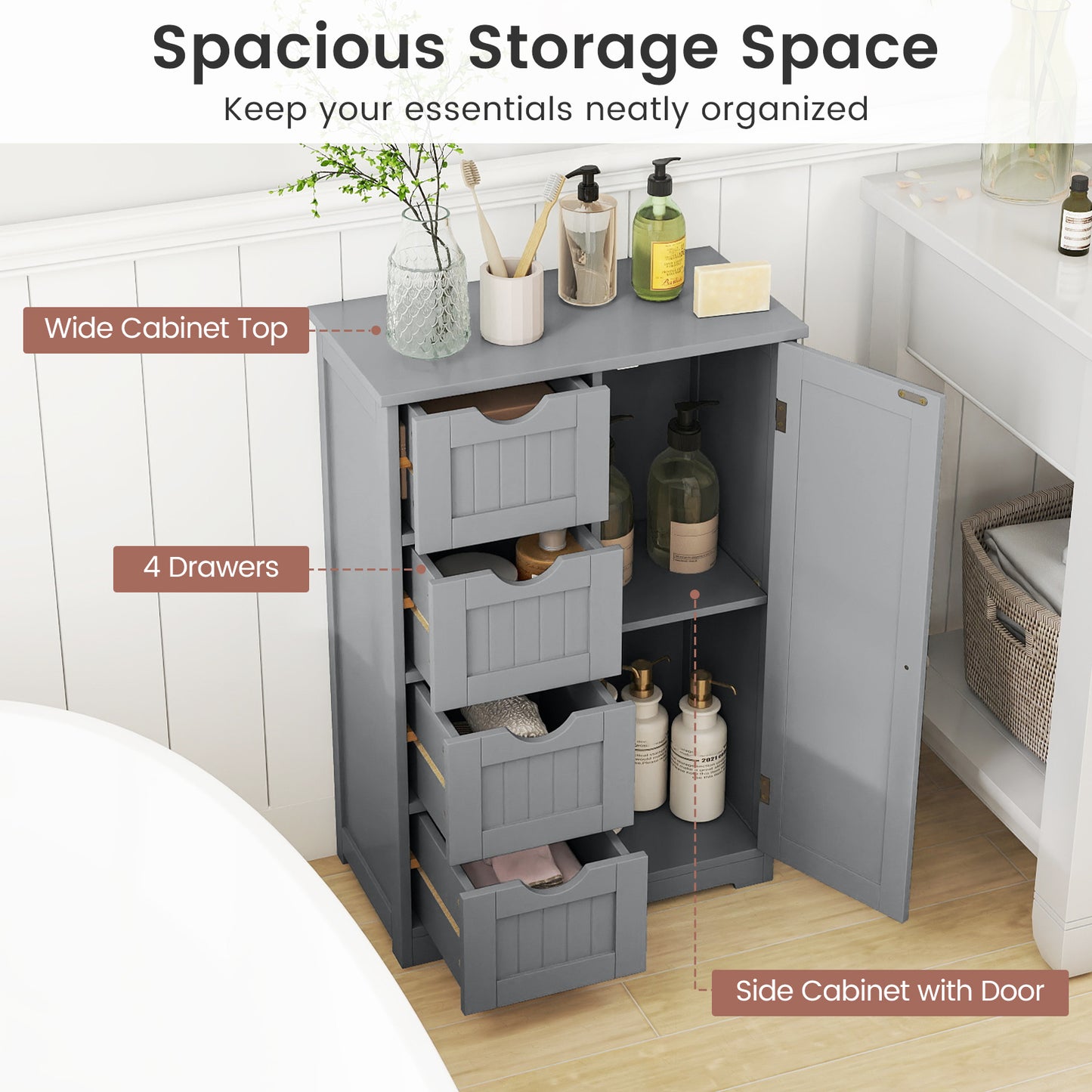 Wooden Cabinet With 4 Drawers, Gray Floor Cabinets at Gallery Canada