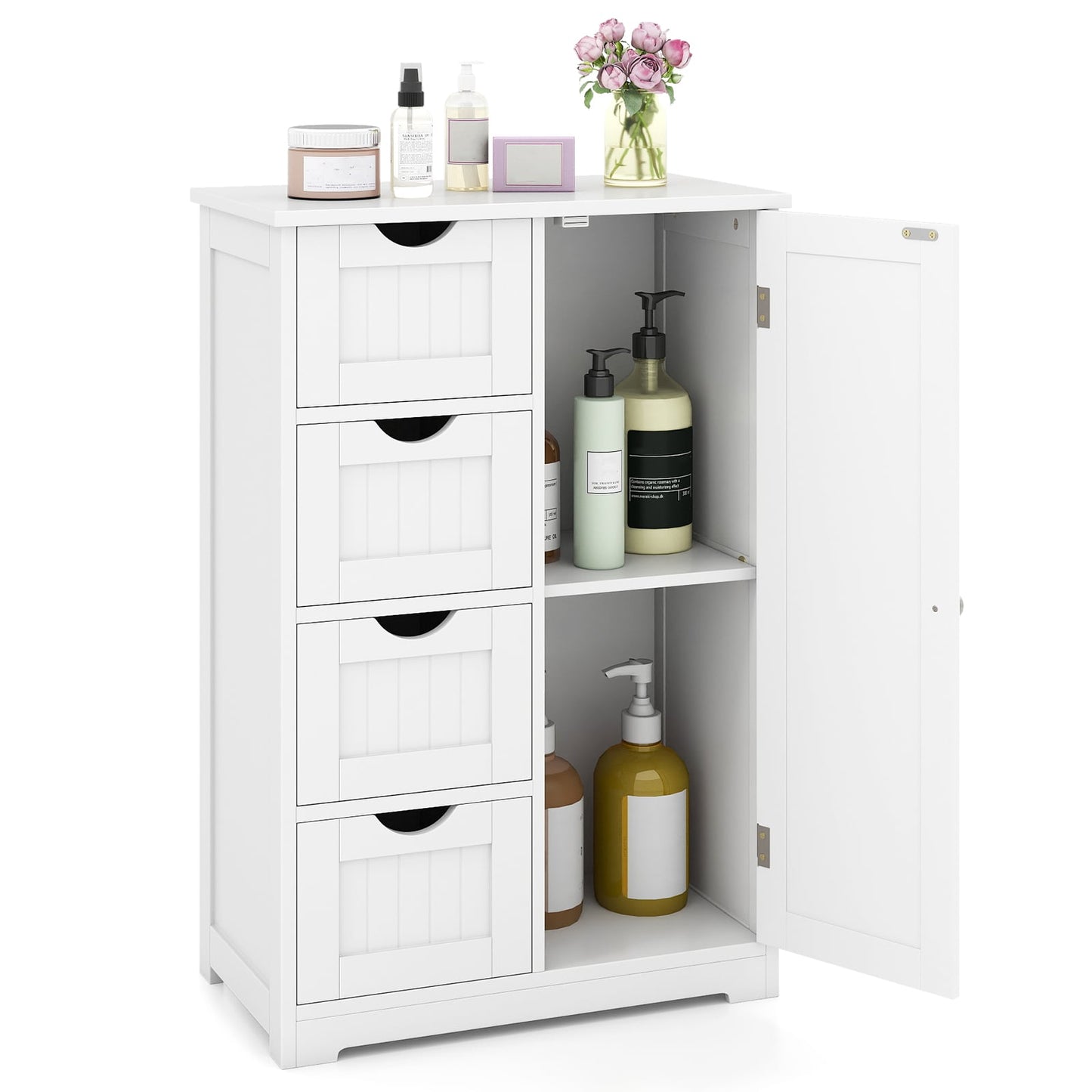 Standing Indoor Wooden Cabinet with 4 Drawers, White Floor Cabinets at Gallery Canada