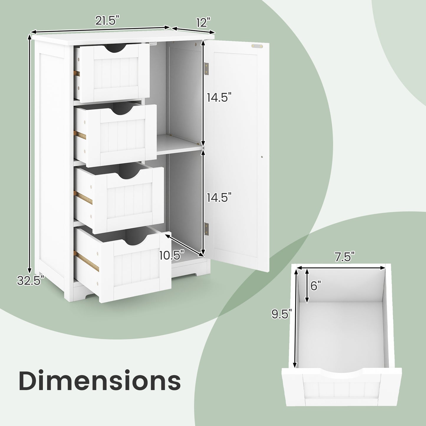 Standing Indoor Wooden Cabinet with 4 Drawers, White Floor Cabinets at Gallery Canada