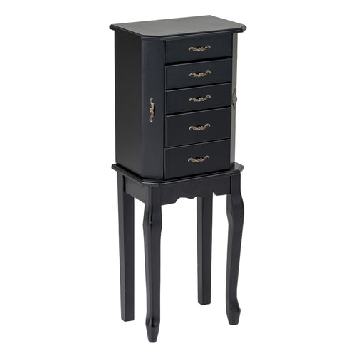 Standing Jewelry Box with 4 Drawers and 2 Side Doors, Black