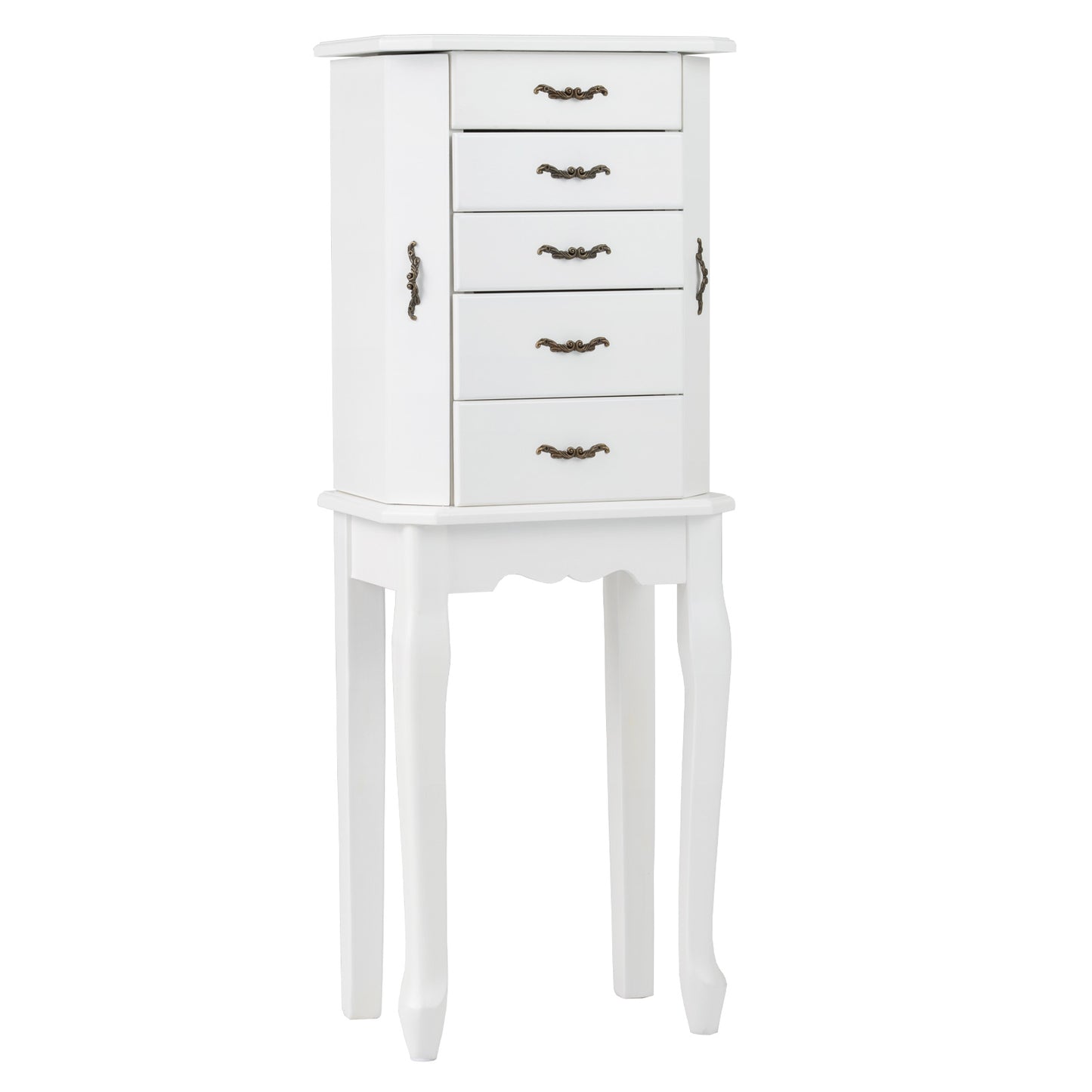 Standing Jewelry Box with 4 Drawers and 2 Side Doors, White Jewelry Armoires White at Gallery Canada