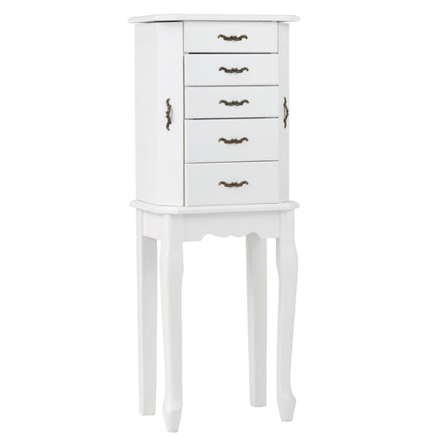 Standing Jewelry Box with 4 Drawers and 2 Side Doors, White