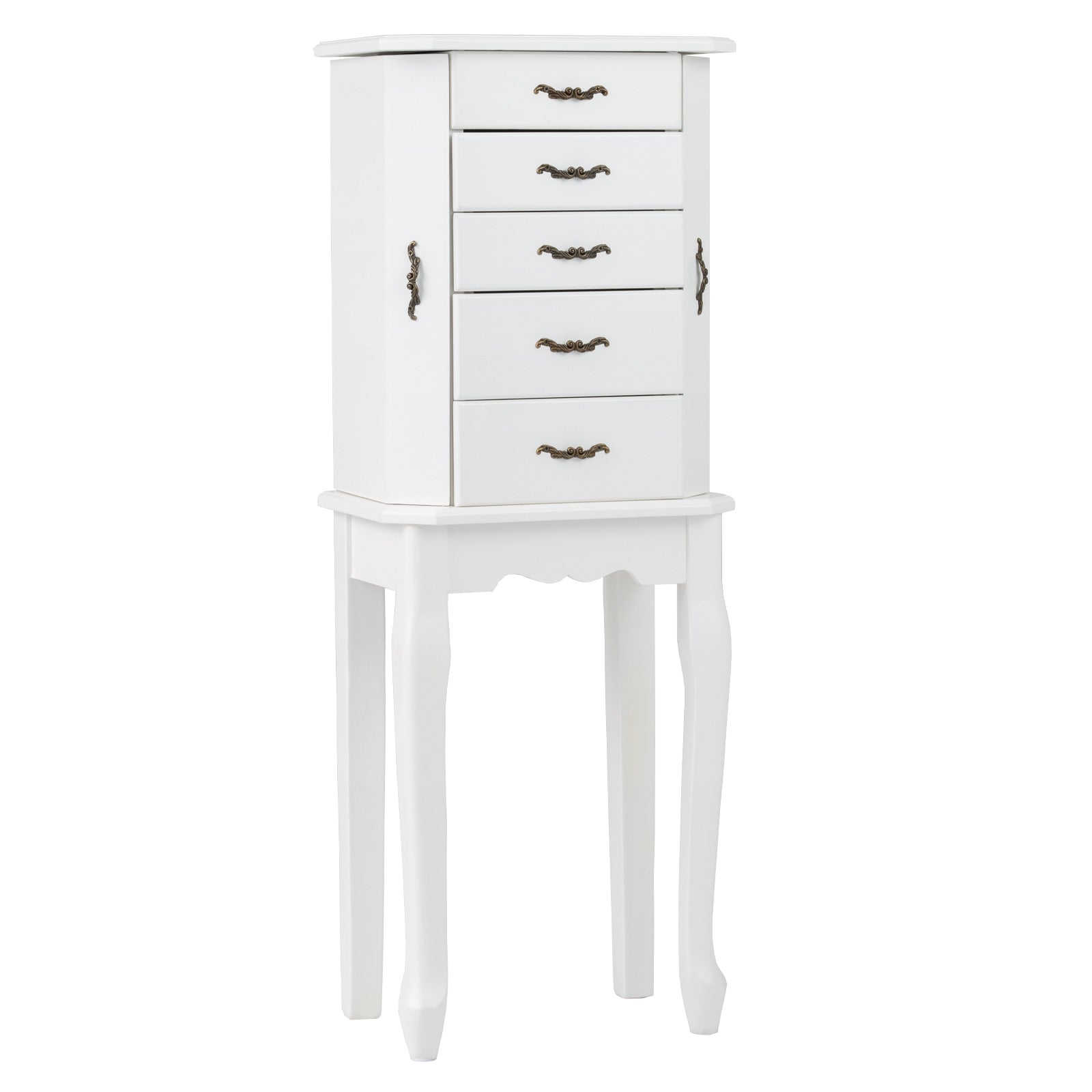 Standing Jewelry Box with 4 Drawers and 2 Side Doors, White Jewelry Armoires at Gallery Canada