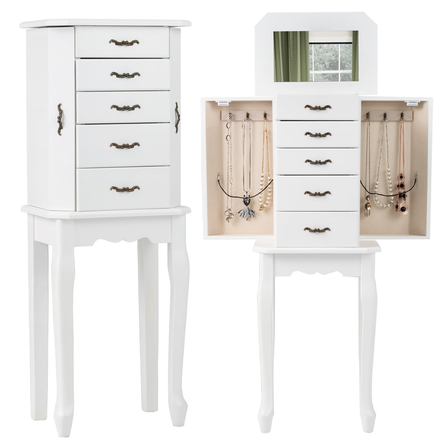 Standing Jewelry Box with 4 Drawers and 2 Side Doors, White Jewelry Armoires at Gallery Canada