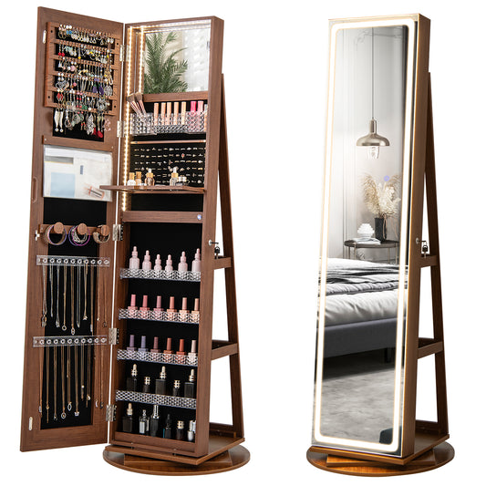Standing Jewelry Cabinet With Adjustable LED Lights, Brown Jewelry Armoires Brown at Gallery Canada