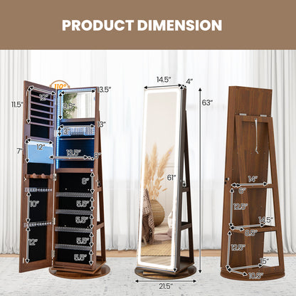 Standing Jewelry Cabinet with Adjustable LED Lights, Brown Jewelry Armoires at Gallery Canada