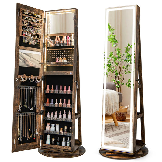 Standing Jewelry Cabinet With Adjustable LED Lights, Coffee Jewelry Armoires Coffee at Gallery Canada