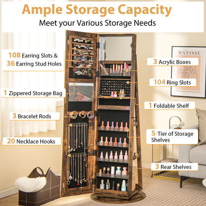 Standing Jewelry Cabinet with Adjustable LED Lights, Coffee Jewelry Armoires at Gallery Canada
