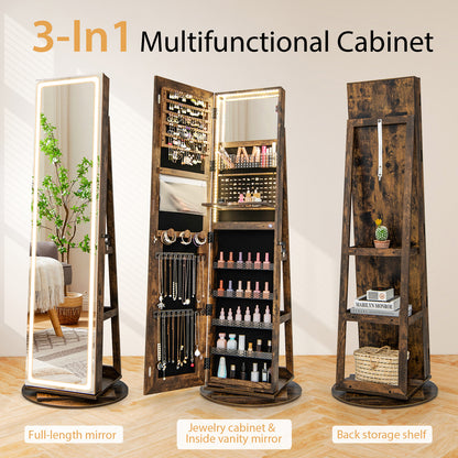 Standing Jewelry Cabinet with Adjustable LED Lights, Coffee Jewelry Armoires at Gallery Canada