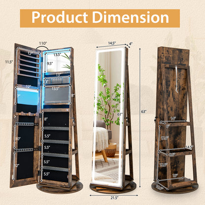 Standing Jewelry Cabinet with Adjustable LED Lights, Coffee Jewelry Armoires at Gallery Canada