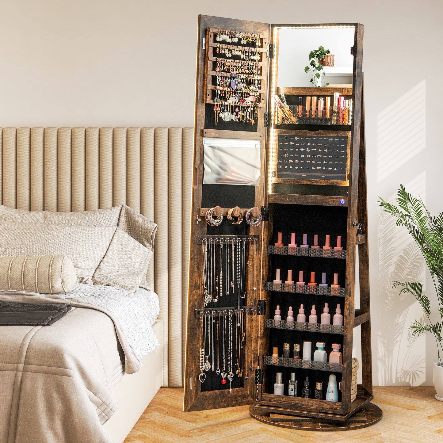 Standing Jewelry Cabinet with Adjustable LED Lights, Coffee Jewelry Armoires at Gallery Canada