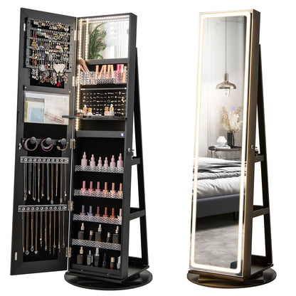 Armoire à bijoux debout, lumières LED ajustables, noir
