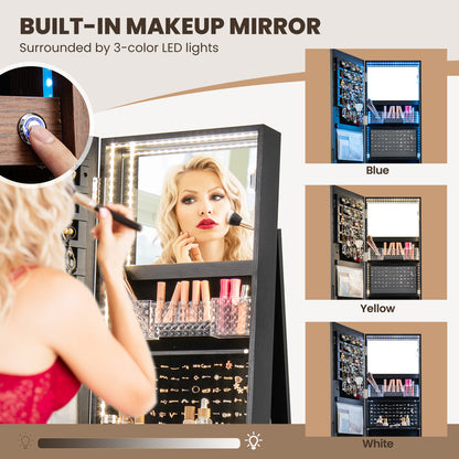 Standing Jewelry Cabinet with Adjustable LED Lights, Black Jewelry Armoires at Gallery Canada