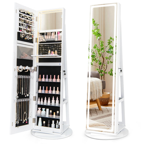Standing Jewelry Cabinet With Adjustable LED Lights, White