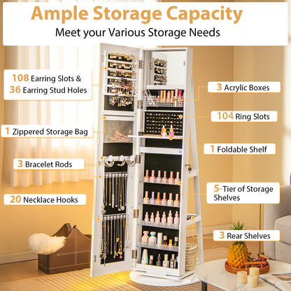 Standing Jewelry Cabinet With Adjustable LED Lights, White Jewelry Armoires at Gallery Canada