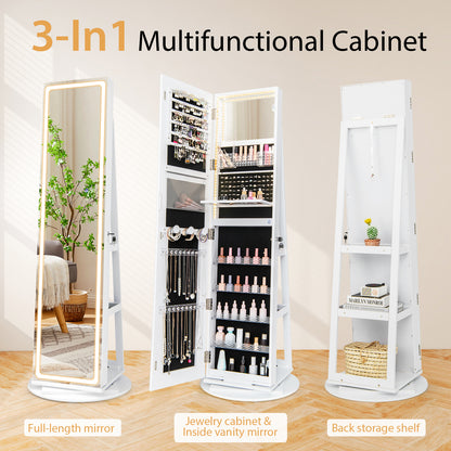 Standing Jewelry Cabinet With Adjustable LED Lights, White Jewelry Armoires at Gallery Canada