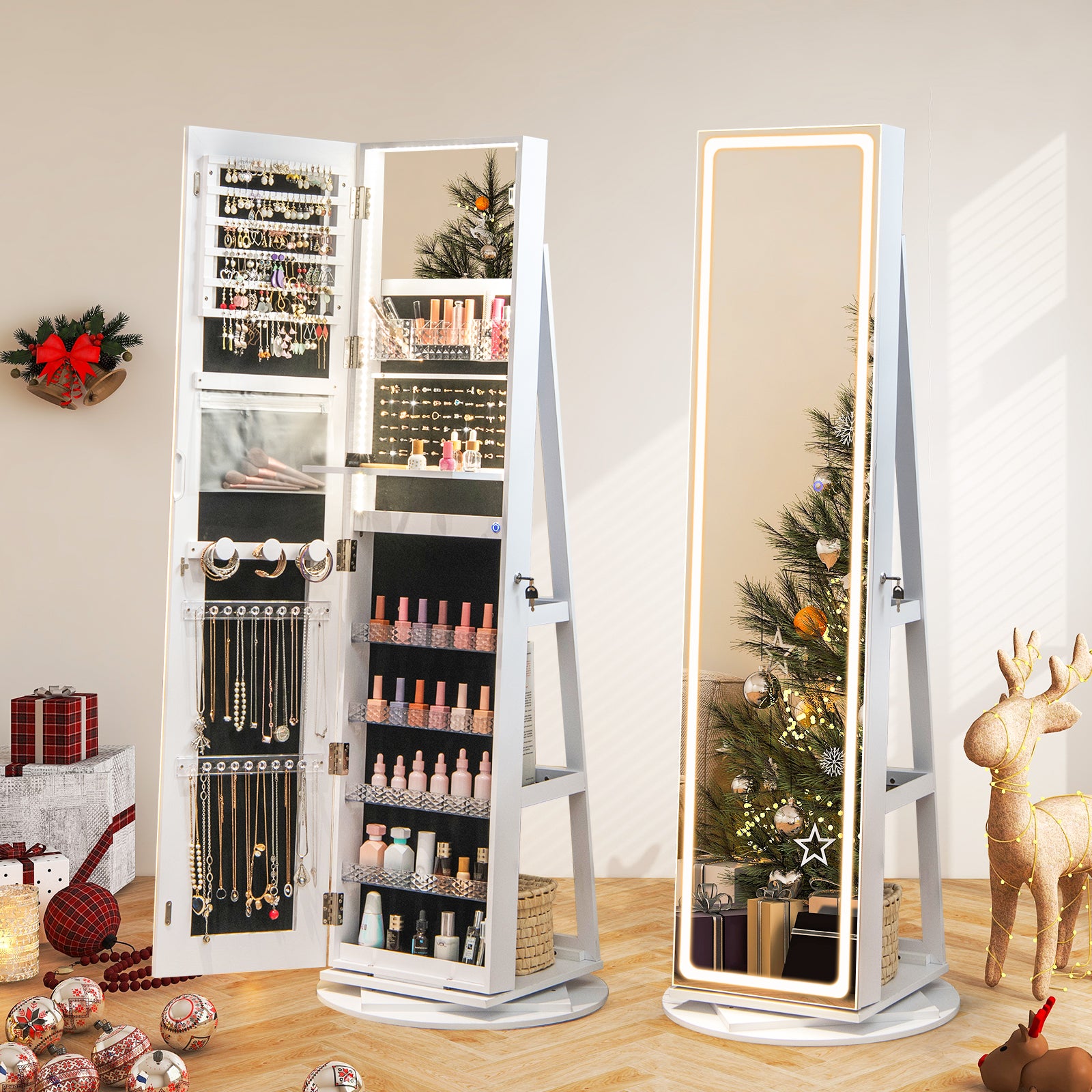 Standing Jewelry Cabinet With Adjustable LED Lights, White Jewelry Armoires at Gallery Canada