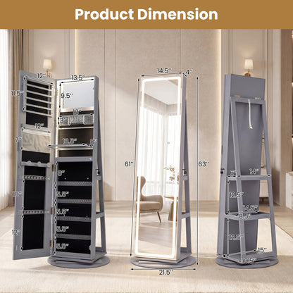 Standing Jewelry Cabinet, Adjustable LED Lights, Gray Jewelry Armoires at Gallery Canada