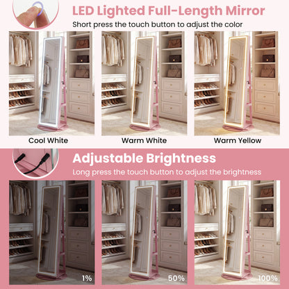 Standing Jewelry Cabinet With Adjustable LED Lights, Pink Jewelry Armoires at Gallery Canada
