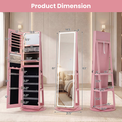 Standing Jewelry Cabinet With Adjustable LED Lights, Pink Jewelry Armoires at Gallery Canada
