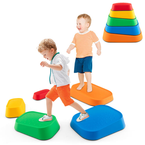 Kids Stepping Stones, 5Pcs Non-Slip River Stone Set, Multicolor