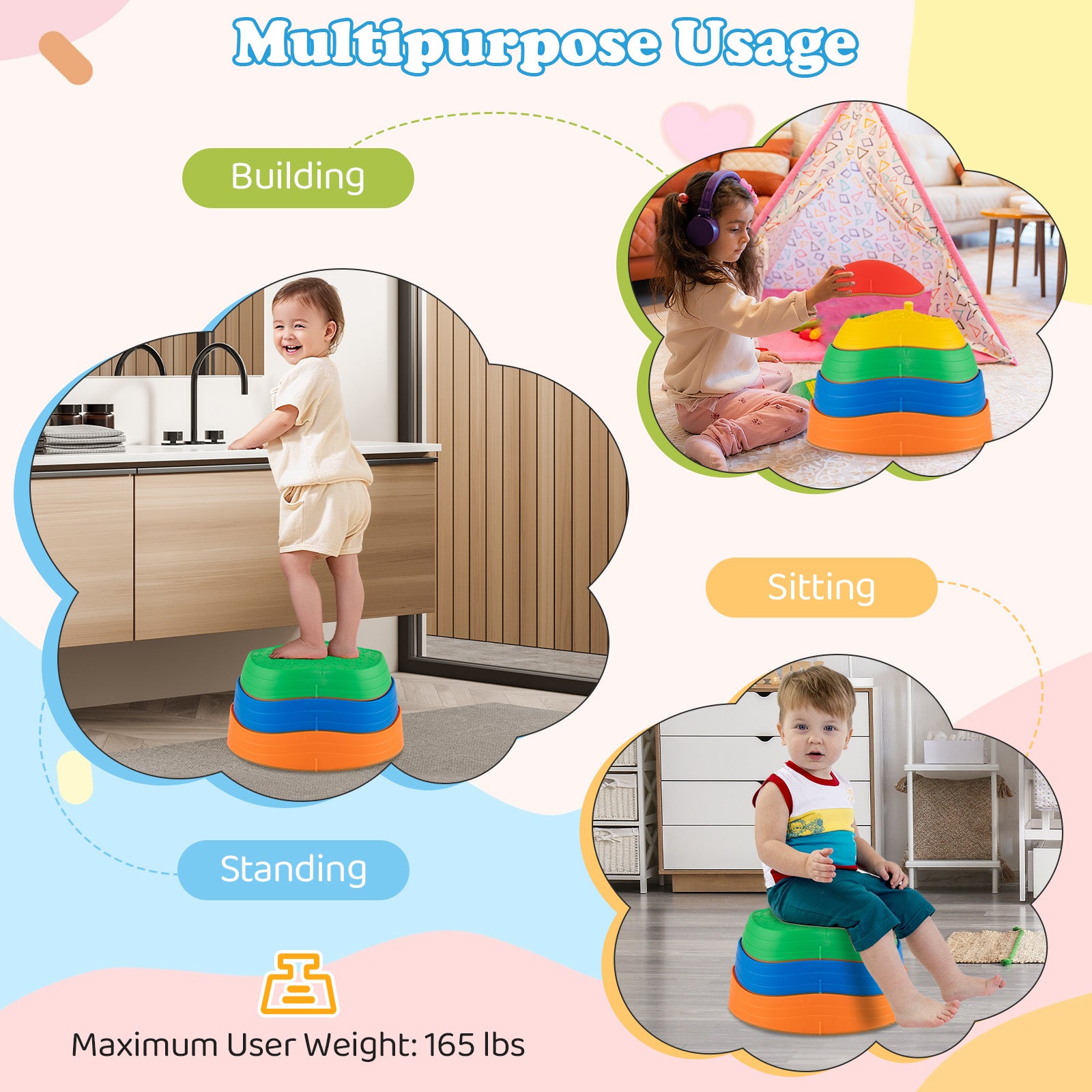Kids Non-Slip Balance Stepping Stones, 5 PCS, Multicolor Toy Sports at Gallery Canada
