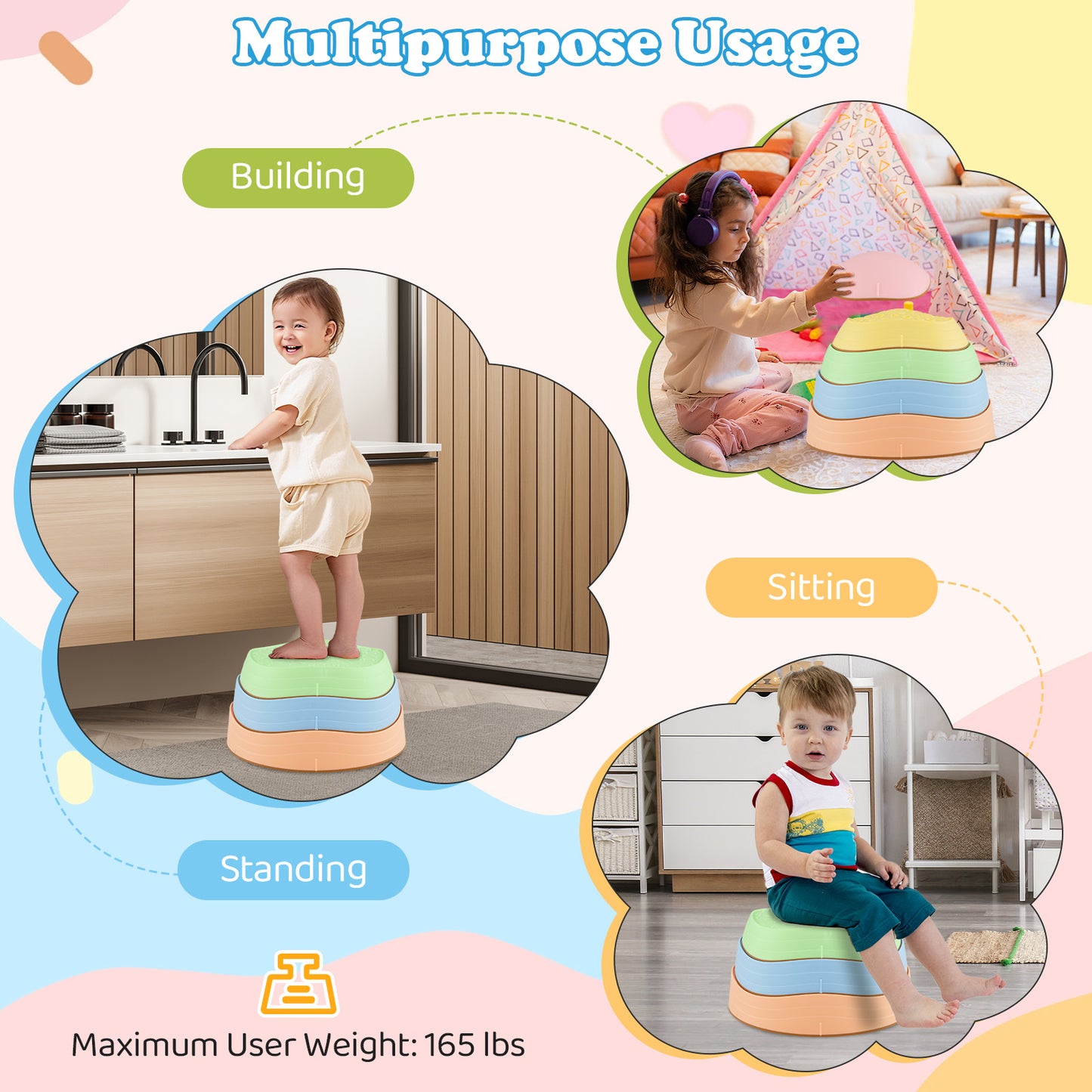 Kids Stepping Stones, 5 PCS Non-Slip Balance Stones, Macaron Toy Sports at Gallery Canada