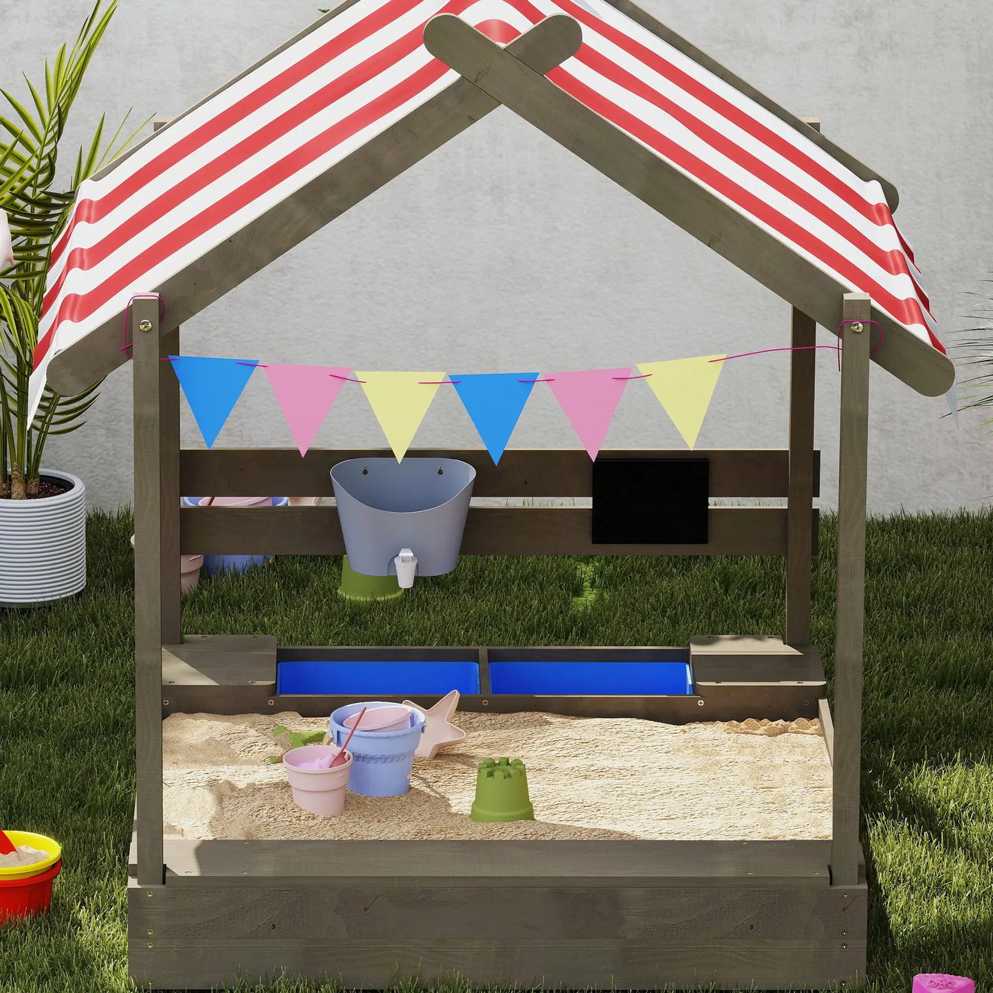 Outdoor Wooden Sandbox With Cover, 3-7 Years Old, Backyard, Grey Sandboxes & Accessories at Gallery Canada